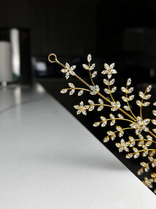 Gold with Silver Rhinestone Flower Hair Accessory Gajra (Slim)