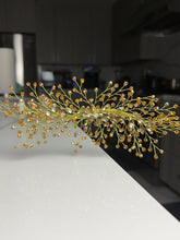 Load image into Gallery viewer, Gold with Gold Rhinestones Flower Hair Accessory Gajra
