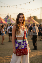 Load image into Gallery viewer, Black Sari Patchwork Crossbody Bag
