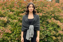 Load image into Gallery viewer, Black w/White Border Design Pashmina Shawl
