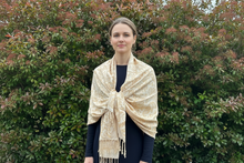 Load image into Gallery viewer, Cream w/White Border Design Pashmina Shawl
