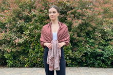 Load image into Gallery viewer, Brown w/White Border Design Pashmina Shawl
