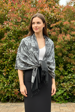 Load image into Gallery viewer, Ivory and Black Camels &amp; Elephants Pashmina Shawl
