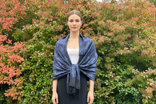 Load image into Gallery viewer, Dark Blue and Black Camels &amp; Elephants Pashmina Shawl
