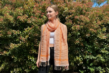 Load image into Gallery viewer, Orange Gingham Cotton Scarf
