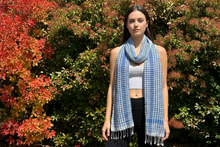 Load image into Gallery viewer, Dark Blue Gingham Cotton Scarf
