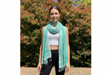 Load image into Gallery viewer, Sea Green Gingham Cotton Scarf
