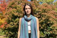 Load image into Gallery viewer, Berry Blue Striped Cotton Scarf
