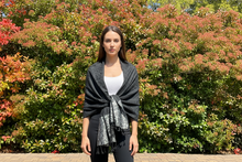 Load image into Gallery viewer, Black w/Silver Paisley Pashmina Shawl Wrap
