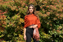 Load image into Gallery viewer, Rust w/Silver Paisley Pashmina Shawl Wrap

