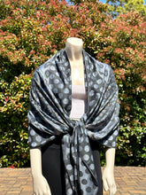 Load image into Gallery viewer, Abstract Black and Gray Shawl w/Polka Dots
