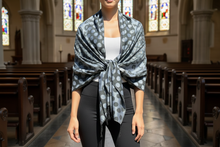 Load image into Gallery viewer, Abstract Black and Gray Shawl w/Polka Dots
