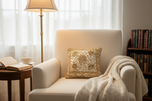 Load image into Gallery viewer, Royal Gold Floral Beaded Pillow Cover – 11x11
