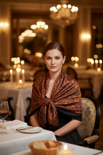 Load image into Gallery viewer, Reversible Orange and Black Floral Paisley Pashmina Shawl
