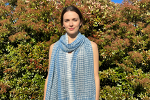 Load image into Gallery viewer, Blue Gingham Glitter Cotton Scarf
