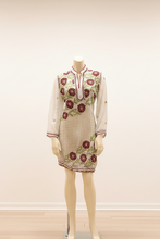 Load image into Gallery viewer, White Georgette Kurta with Maroon Floral Embroidery – Sheer Tunic
