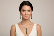 Load image into Gallery viewer, Silver Crystal Y Necklace Set with Red &amp; Green Accents
