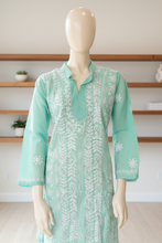 Load image into Gallery viewer, Pastel Sea Green w/Full White Embroidery Cotton Kurta
