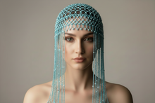 Load image into Gallery viewer, Light Blue Full-Length Beaded Fringe Headpiece
