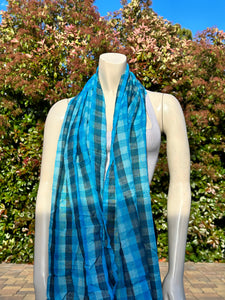 2010s Style Blue Plaid Glitter Cotton Scarf