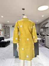 Load image into Gallery viewer, Mustard Green w/Full White Embroidery Cotton Kurta
