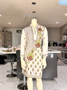 Purple and Green Georgette Kurta w/Scarf