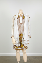 Load image into Gallery viewer, White Georgette Kurta Set with Gold Floral Embroidery + Matching Scarf – Sheer Tunic
