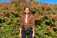 Load image into Gallery viewer, Reversible Orange and Black Floral Paisley Pashmina Shawl
