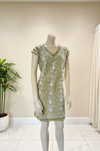 Load image into Gallery viewer, Half Sleeve Mustard Green w/Full White Embroidery Cotton Kurta

