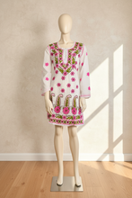 Load image into Gallery viewer, White Cotton Kurta with Pink Floral Embroidery
