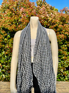 2010s Style White Plaid Cotton Scarf
