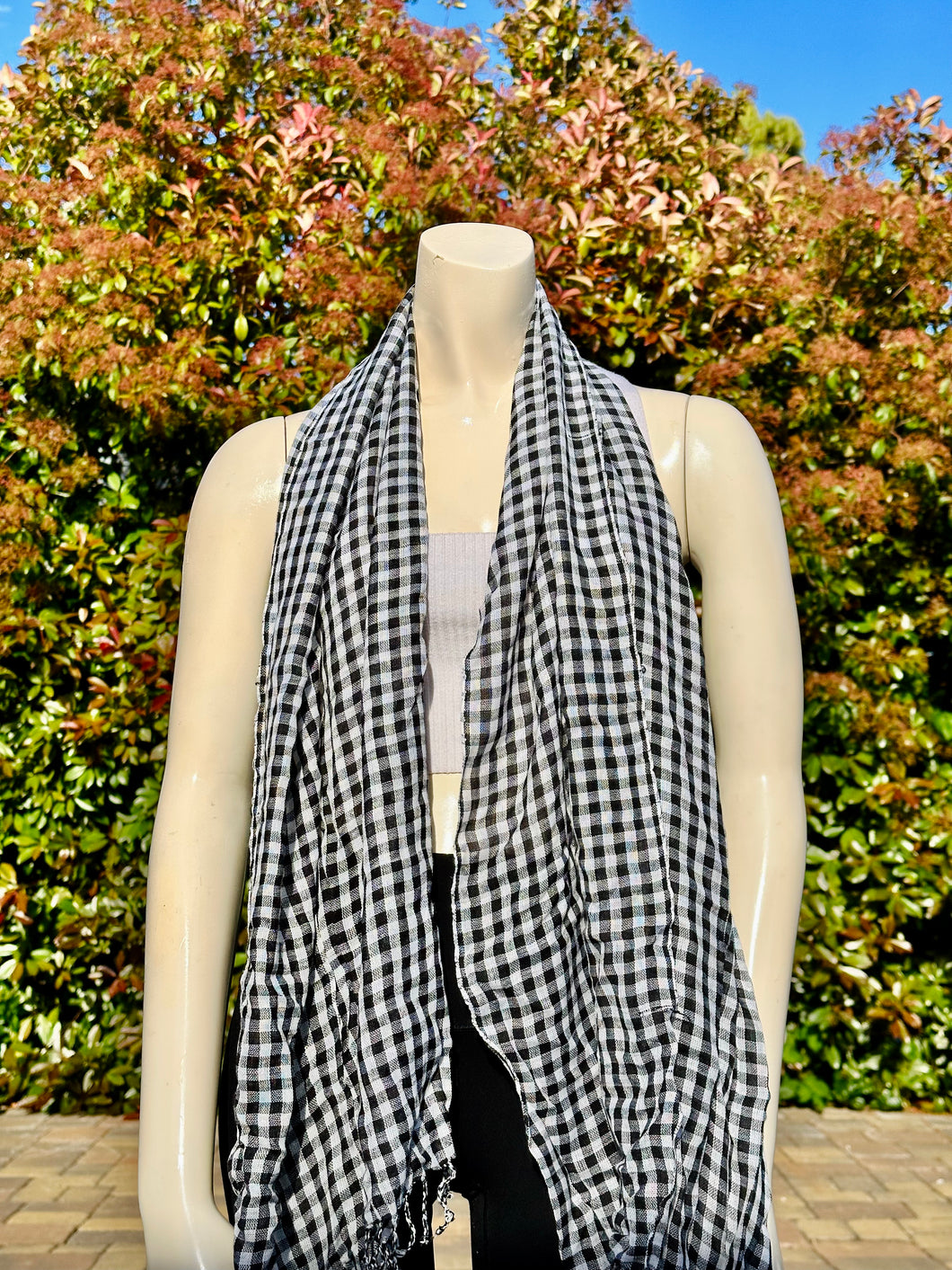 2010s Style White Plaid Cotton Scarf