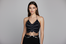 Load image into Gallery viewer, Black Beaded Butterfly Top
