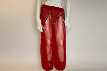 Load image into Gallery viewer, Red Coin Slit Dance Pants – Sheer Belly Dance Festival Pants
