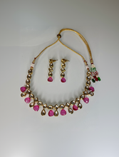 Load image into Gallery viewer, Pink Crystal Drop Necklace Set – Gold Indian Party Jewelry
