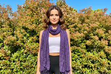 Load image into Gallery viewer, Purple and Black Checkered Cotton Scarf
