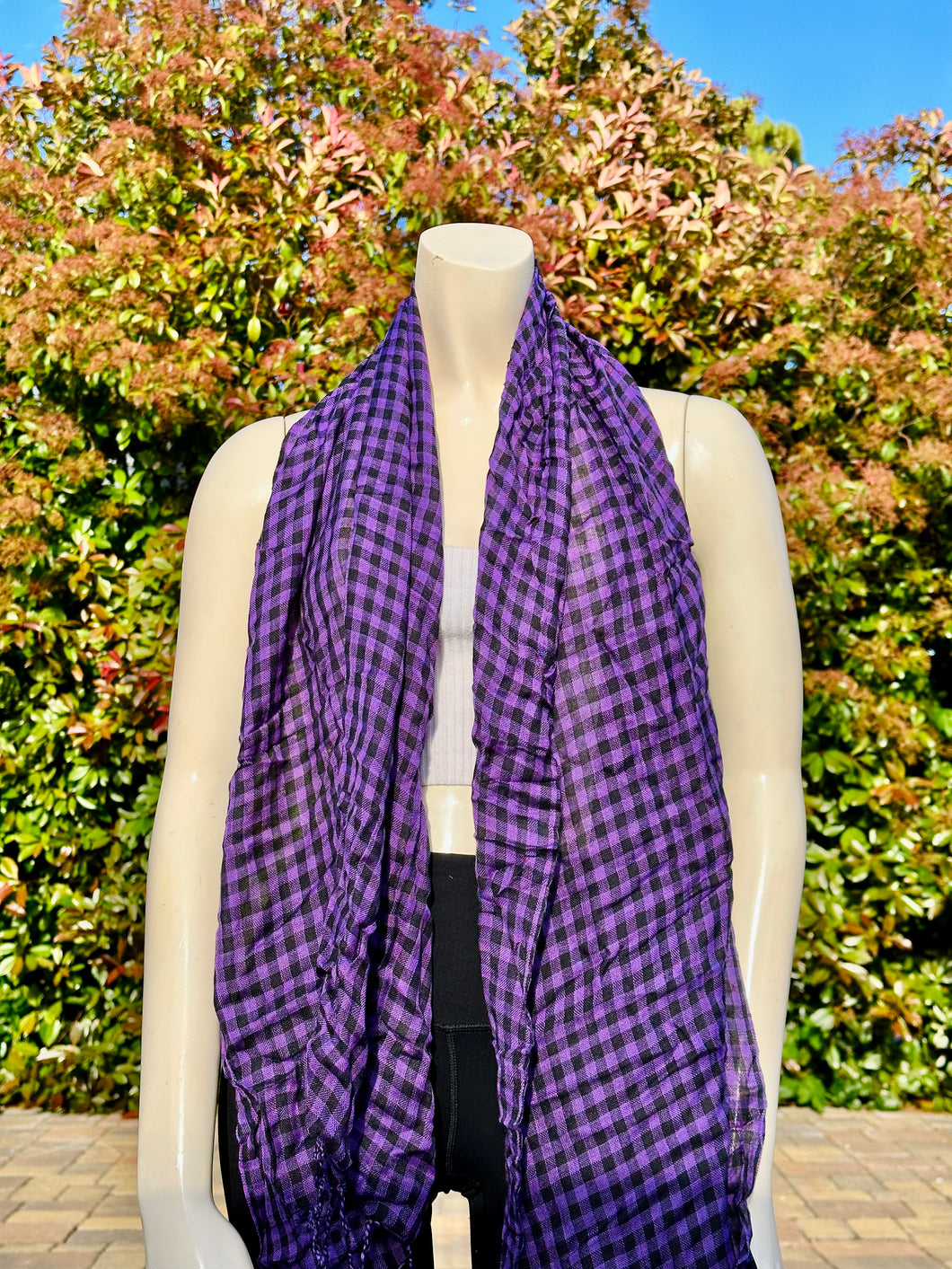 2010s Style Purple Plaid Cotton Scarf