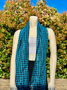 2010s Style Blue Glittery Plaid Cotton Scarf