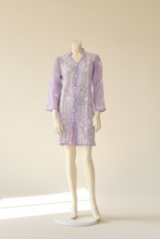 Load image into Gallery viewer, Pastel Lilac w/White Floral Embroidery Cotton Embroidered Button-Front Kurta
