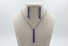 Load image into Gallery viewer, Royal Blue Crystal Y Necklace Set – Silver Indian Party Jewelry
