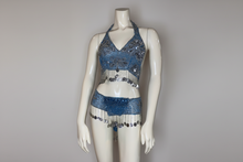 Load image into Gallery viewer, Ocean Blue Sequins and Beaded Belly Dance Set
