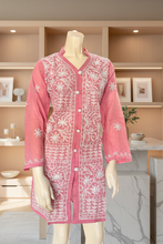 Load image into Gallery viewer, Pastel Pink w/White Floral Cotton Embroidered Button-Front Kurta
