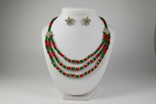 Load image into Gallery viewer, Red &amp; Green Beaded Star Necklace Set – Festive Layered Statement Jewelry
