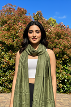 Load image into Gallery viewer, Reversible Olive Green w/Circles Pashmina Shawl
