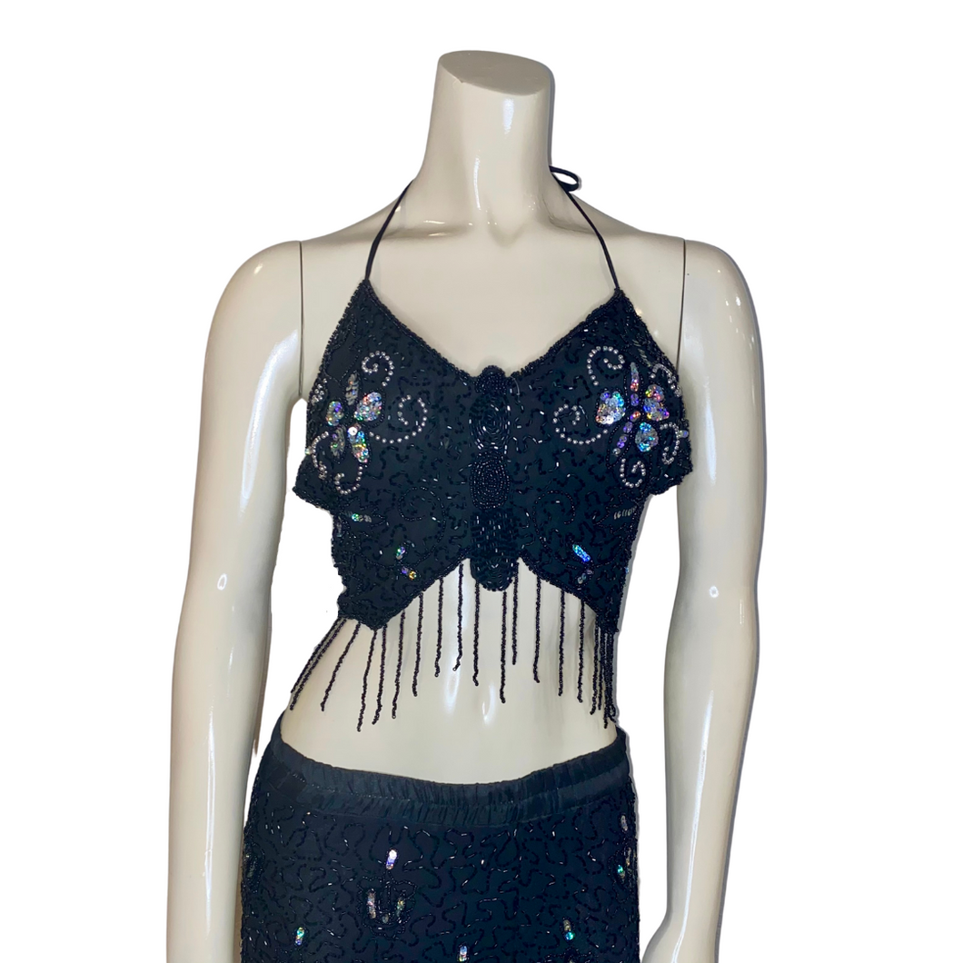 Black Beaded Flower Belly Dance Set