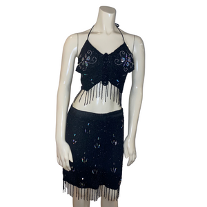 Black Beaded Flower Belly Dance Set