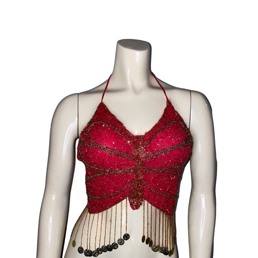 Pink Beaded Butterfly Top