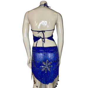 Blue Beaded Flower Belly Dance Set