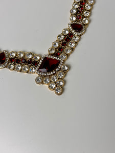 Faux Ruby Triangles Necklace Set w/Tika