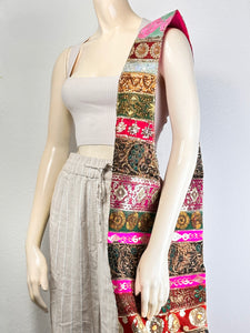 Pink Sari Patchwork Crossbody V Cut Bag